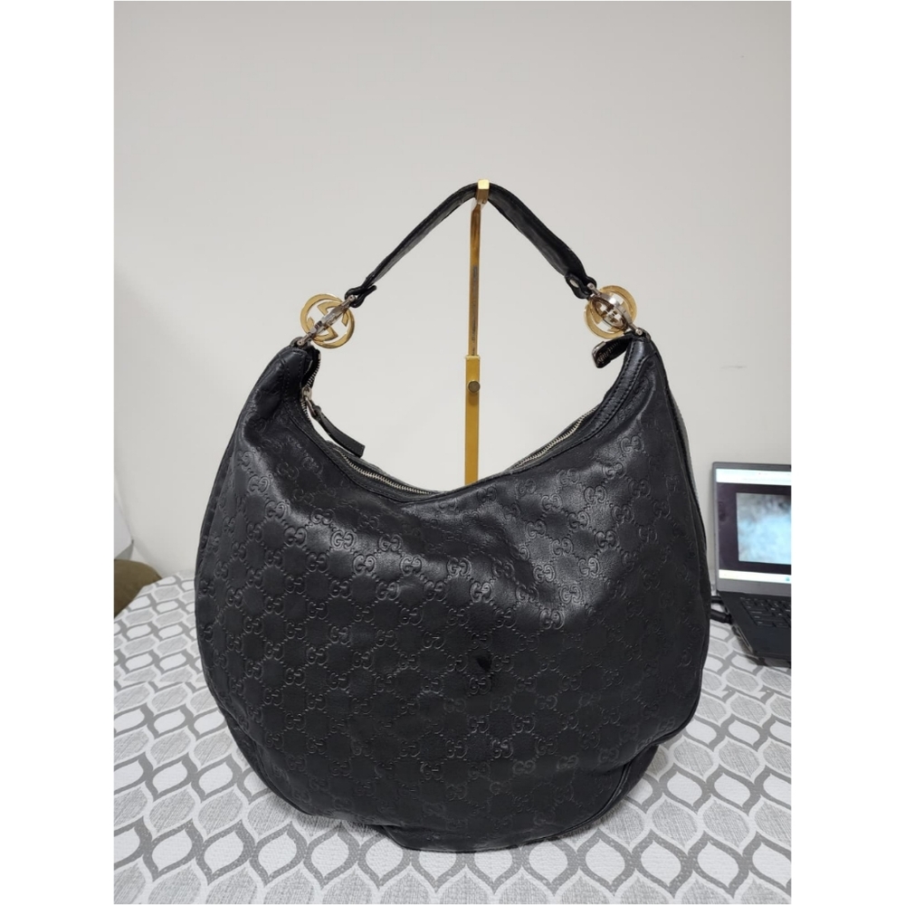 GUCCI Guccissima Leather Twins Large Hobo Bag Black
